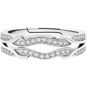 🆕 Women Silver Stack Eternity Rings Infinity Double Wrap Guard Enhancer Wedding